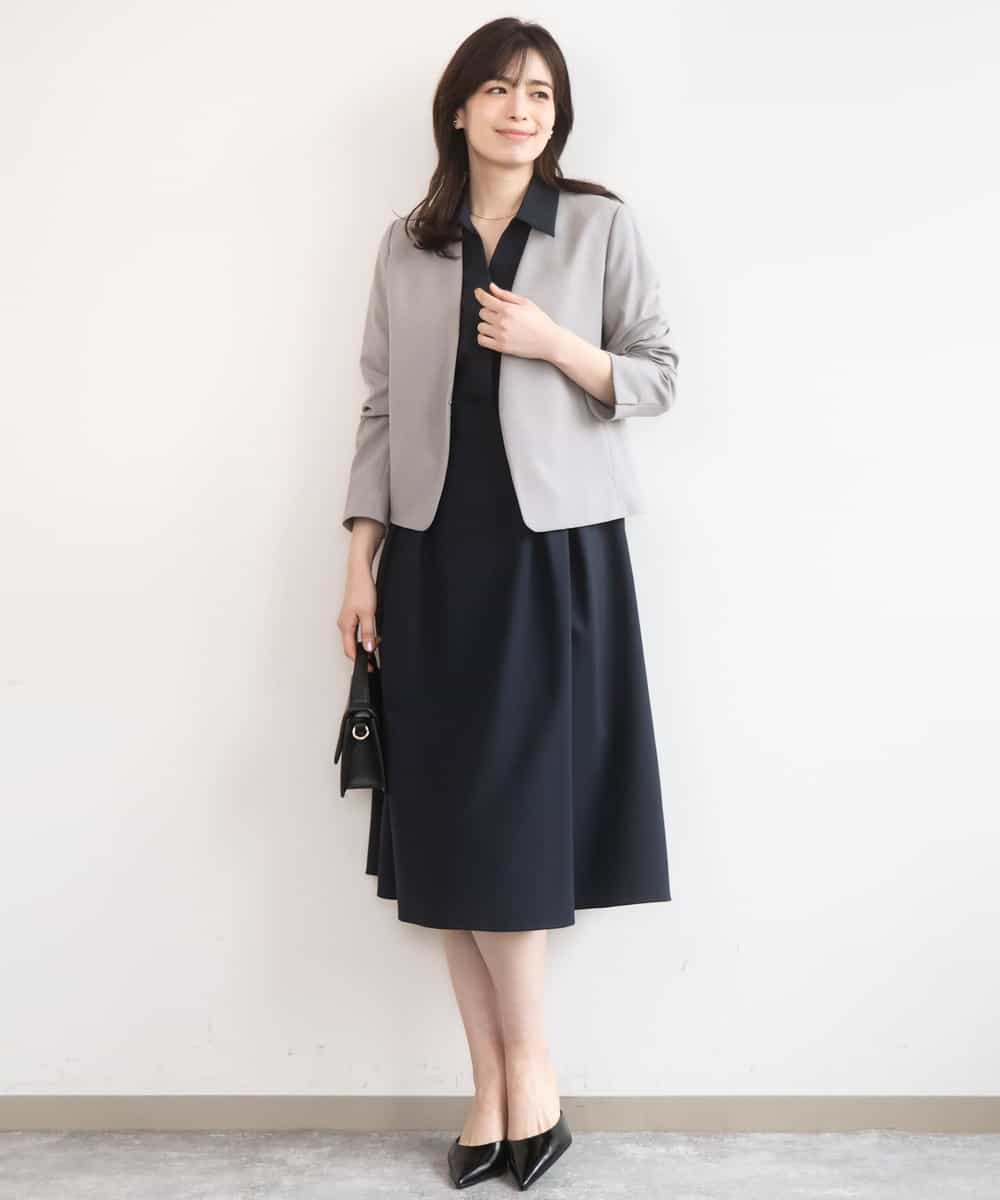 FIEGD22120 OFUON le MK(オフオン　ル　エムケー) 六分袖スキッパーワンピース/UVカット/洗濯機で洗える/WEB限定サイズあり ライトブルー