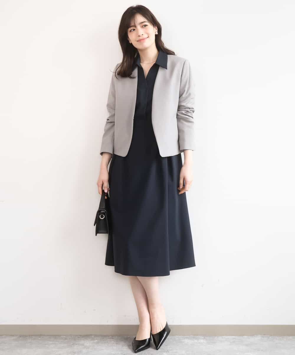 FIEGD22120 OFUON le MK(オフオン　ル　エムケー) 六分袖スキッパーワンピース/UVカット/洗濯機で洗える/WEB限定サイズあり ライトブルー