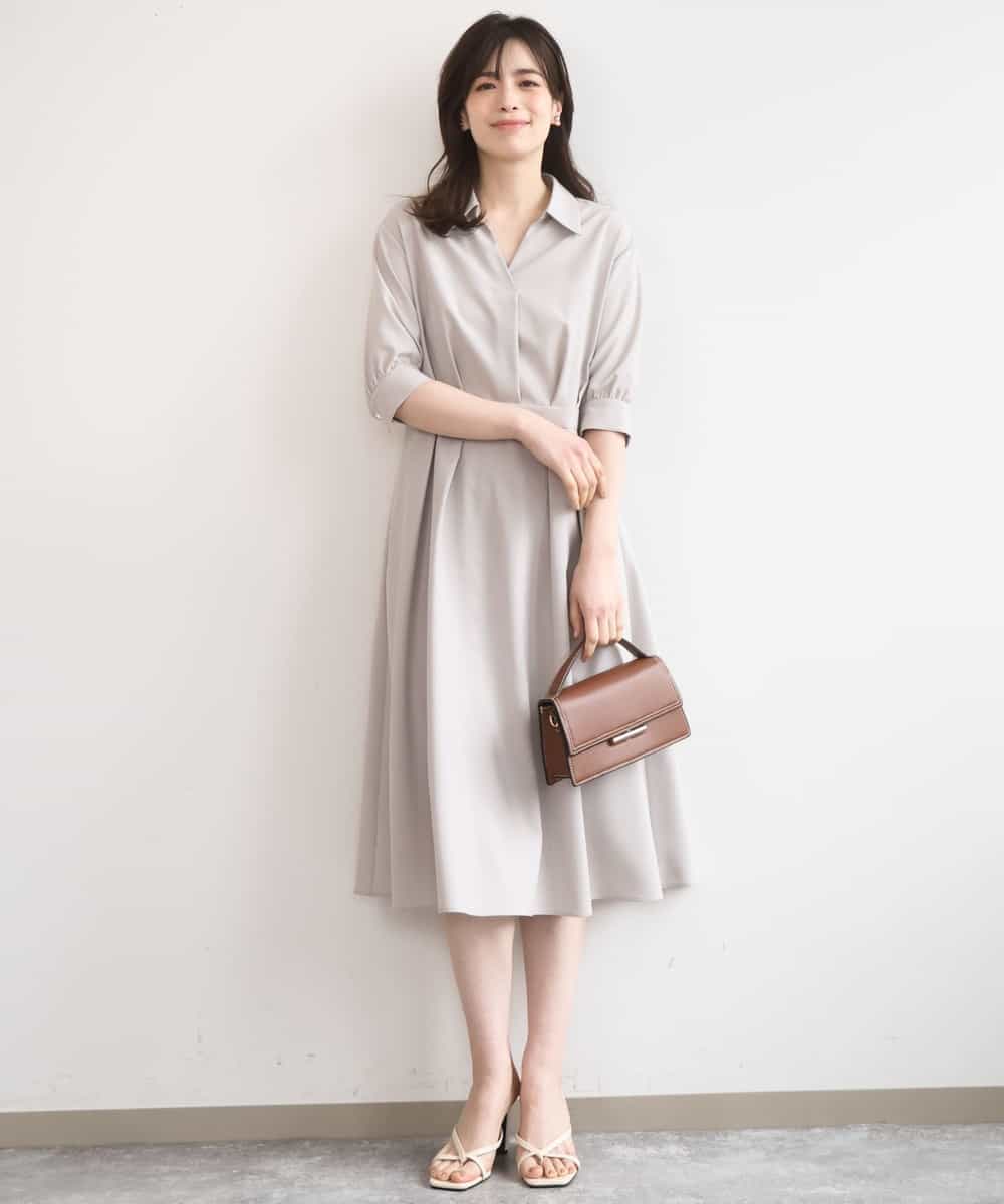 FIEGD22120 OFUON le MK(オフオン　ル　エムケー) 六分袖スキッパーワンピース/UVカット/洗濯機で洗える/WEB限定サイズあり ライトブルー