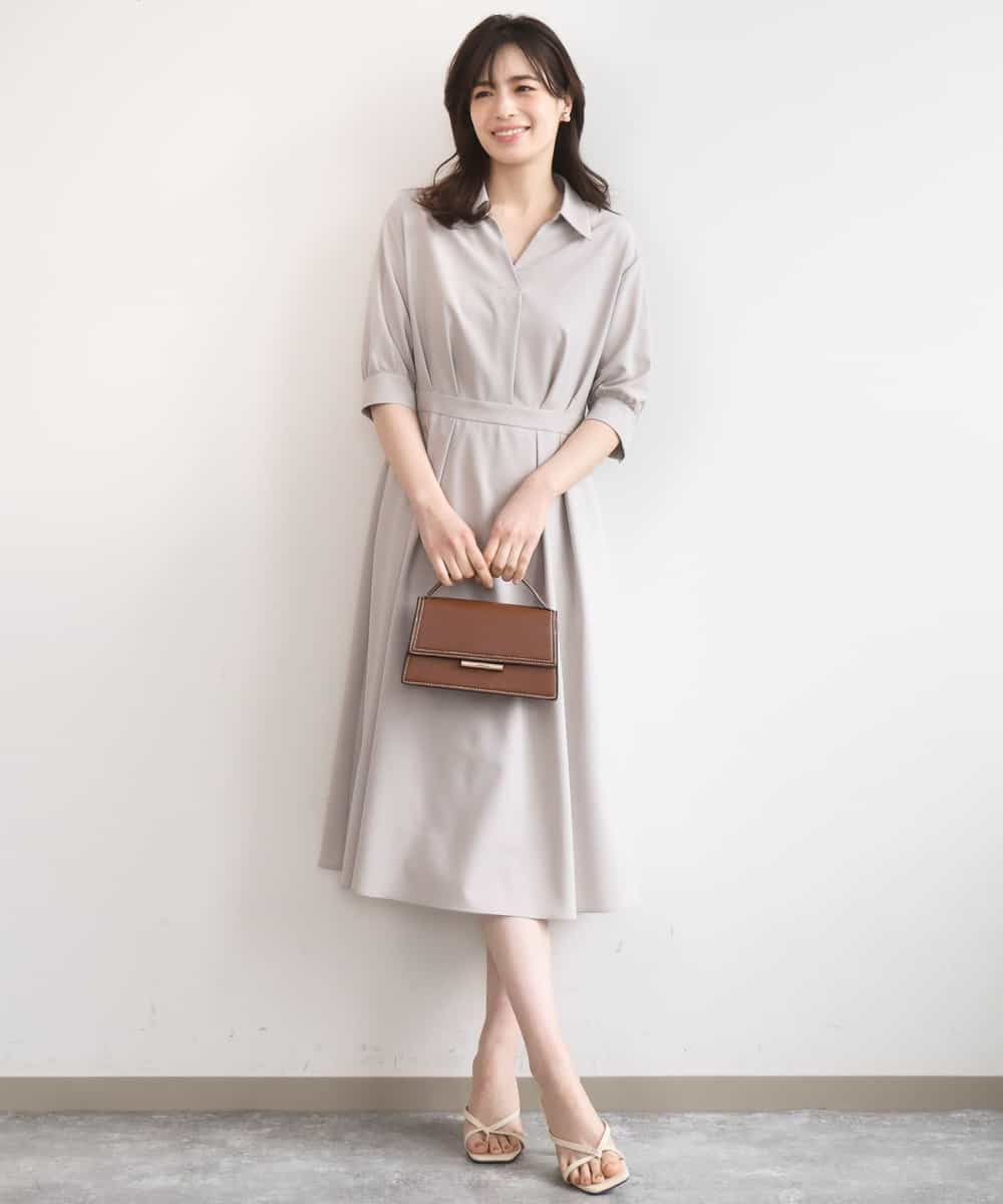 FIEGD22120 OFUON le MK(オフオン　ル　エムケー) 六分袖スキッパーワンピース/UVカット/洗濯機で洗える/WEB限定サイズあり ライトブルー