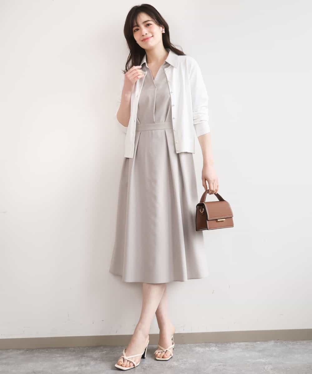 FIEGD22120 OFUON le MK(オフオン　ル　エムケー) 六分袖スキッパーワンピース/UVカット/洗濯機で洗える/WEB限定サイズあり ライトブルー