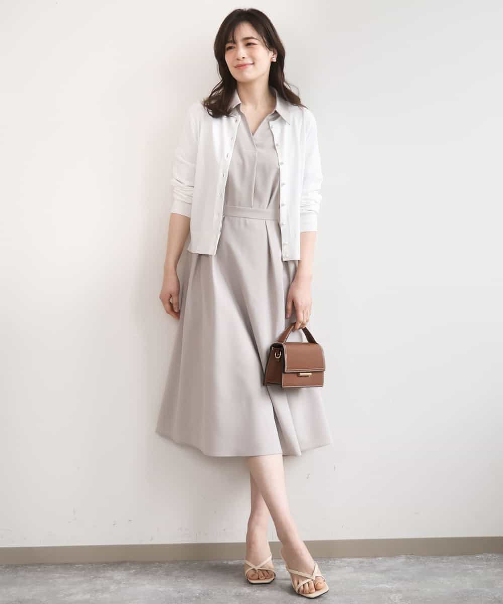 FIEGD22120 OFUON le MK(オフオン　ル　エムケー) 六分袖スキッパーワンピース/UVカット/洗濯機で洗える/WEB限定サイズあり ライトブルー