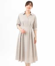 FIEGD22120 OFUON le MK(オフオン　ル　エムケー) 六分袖スキッパーワンピース/UVカット/洗濯機で洗える/WEB限定サイズあり ライトブルー