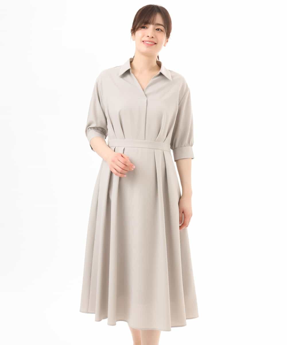 FIEGD22120 OFUON le MK(オフオン　ル　エムケー) 六分袖スキッパーワンピース/UVカット/洗濯機で洗える/WEB限定サイズあり ライトブルー