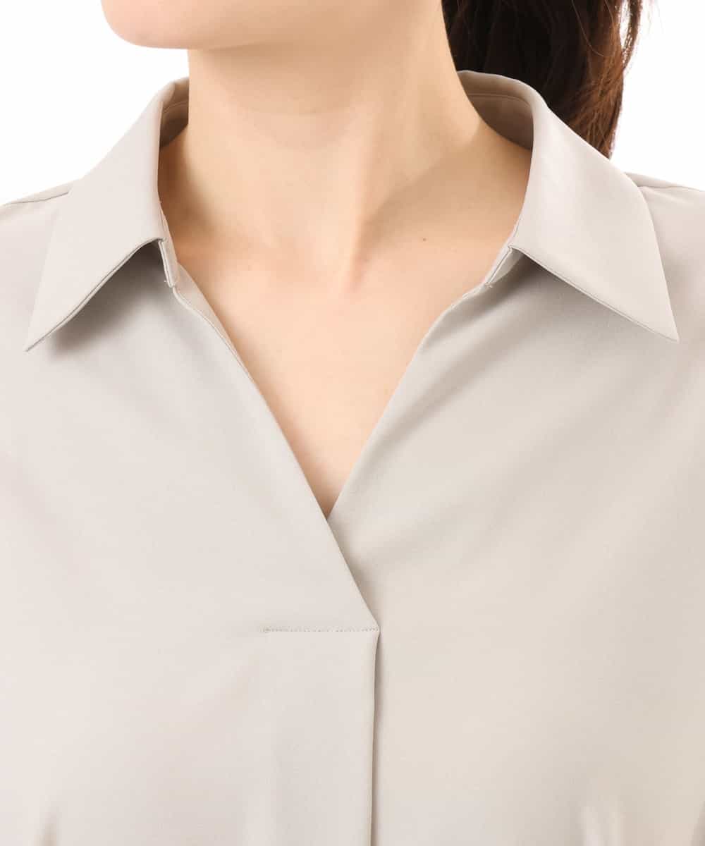 FIEGD22120 OFUON le MK(オフオン　ル　エムケー) 六分袖スキッパーワンピース/UVカット/洗濯機で洗える/WEB限定サイズあり ライトブルー