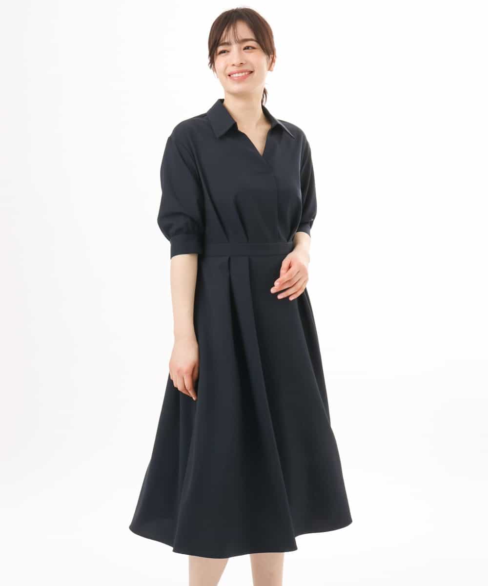 FIEGD22120 OFUON le MK(オフオン　ル　エムケー) 六分袖スキッパーワンピース/UVカット/洗濯機で洗える/WEB限定サイズあり ライトブルー