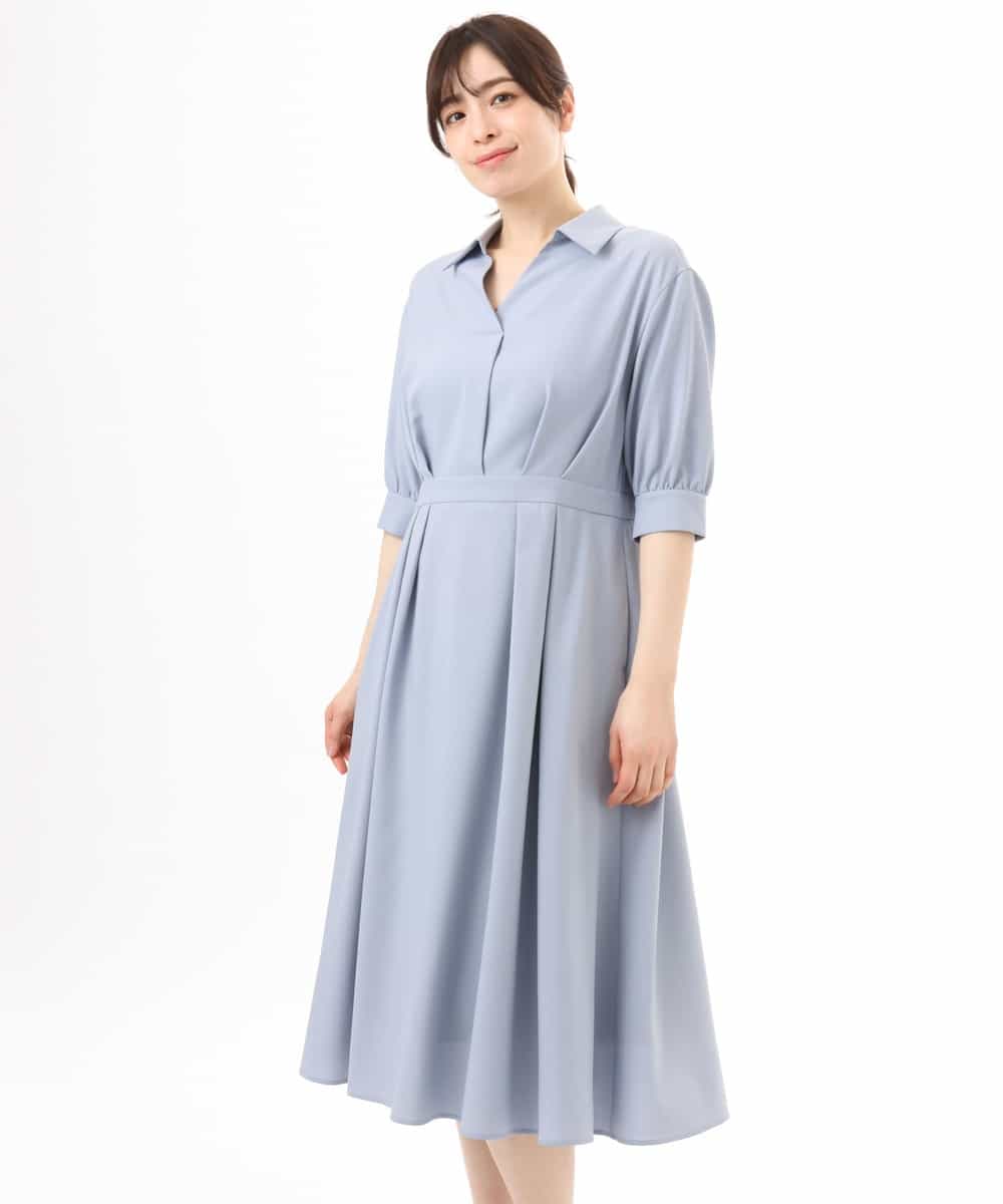 FIEGD22120 OFUON le MK(オフオン　ル　エムケー) 六分袖スキッパーワンピース/UVカット/洗濯機で洗える/WEB限定サイズあり ライトブルー