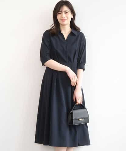 FIEGD22120 OFUON le MK 六分袖スキッパーワンピース/UVカット/洗濯機で洗える/WEB限定サイズあり