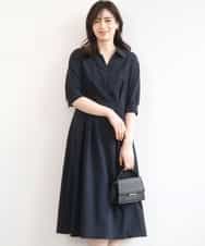 FIEGD22120 OFUON le MK(オフオン　ル　エムケー) 六分袖スキッパーワンピース/UVカット/洗濯機で洗える/WEB限定サイズあり ネイビー