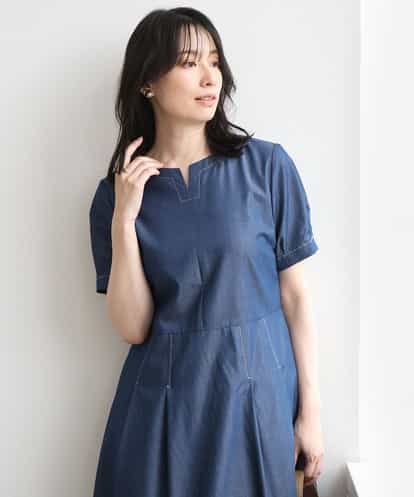FIEGD24110 OFUON le MK 配色ステッチ デニムライクワンピース/洗濯機で洗える/WEB限定サイズあり