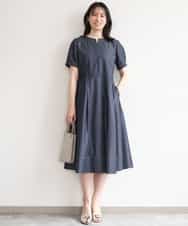 FIEGD24110 OFUON le MK(オフオン　ル　エムケー) 配色ステッチ デニムライクワンピース/洗濯機で洗える/WEB限定サイズあり ネイビー