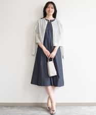 FIEGD24110 OFUON le MK(オフオン　ル　エムケー) 配色ステッチ デニムライクワンピース/洗濯機で洗える/WEB限定サイズあり ネイビー