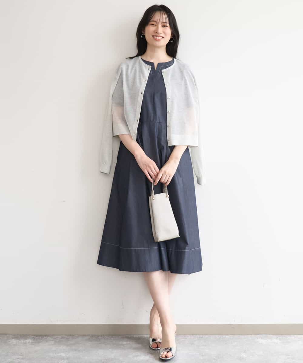 FIEGD24110 OFUON le MK(オフオン　ル　エムケー) 配色ステッチ デニムライクワンピース/洗濯機で洗える/WEB限定サイズあり ネイビー