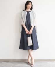 FIEGD24110 OFUON le MK(オフオン　ル　エムケー) 配色ステッチ デニムライクワンピース/洗濯機で洗える/WEB限定サイズあり ネイビー