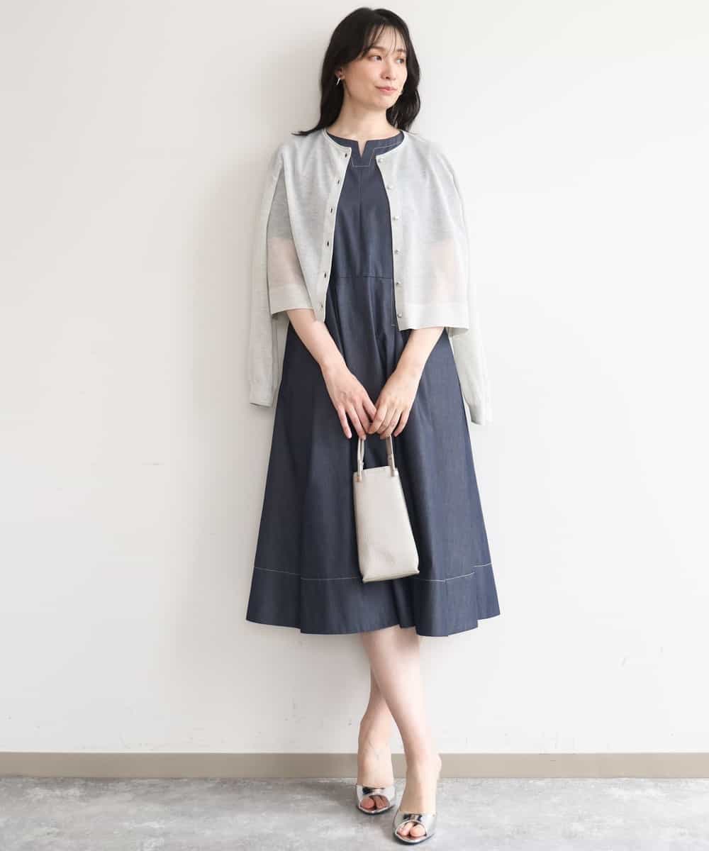 FIEGD24110 OFUON le MK(オフオン　ル　エムケー) 配色ステッチ デニムライクワンピース/洗濯機で洗える/WEB限定サイズあり ネイビー