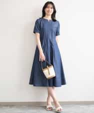 FIEGD24110 OFUON le MK(オフオン　ル　エムケー) 配色ステッチ デニムライクワンピース/洗濯機で洗える/WEB限定サイズあり ネイビー