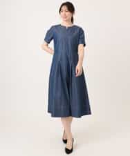 FIEGD24110 OFUON le MK(オフオン　ル　エムケー) 配色ステッチ デニムライクワンピース/洗濯機で洗える/WEB限定サイズあり ネイビー