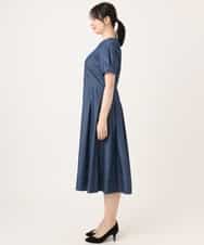 FIEGD24110 OFUON le MK(オフオン　ル　エムケー) 配色ステッチ デニムライクワンピース/洗濯機で洗える/WEB限定サイズあり ネイビー