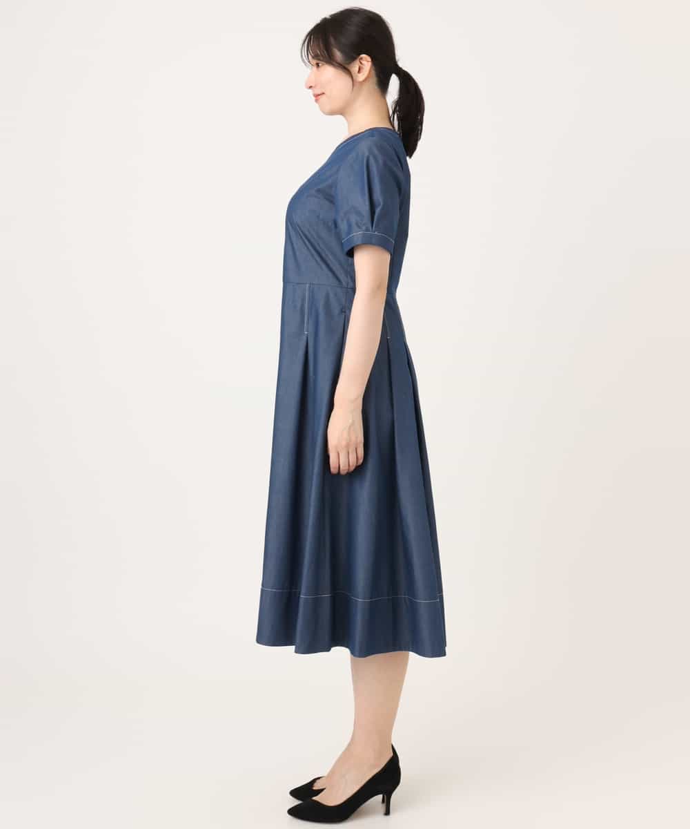 FIEGD24110 OFUON le MK(オフオン　ル　エムケー) 配色ステッチ デニムライクワンピース/洗濯機で洗える/WEB限定サイズあり ネイビー