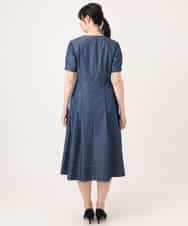 FIEGD24110 OFUON le MK(オフオン　ル　エムケー) 配色ステッチ デニムライクワンピース/洗濯機で洗える/WEB限定サイズあり ネイビー