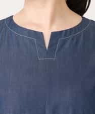 FIEGD24110 OFUON le MK(オフオン　ル　エムケー) 配色ステッチ デニムライクワンピース/洗濯機で洗える/WEB限定サイズあり ネイビー