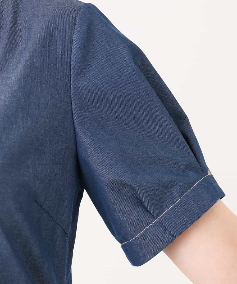 FIEGD24110 OFUON le MK(オフオン　ル　エムケー) 配色ステッチ デニムライクワンピース/洗濯機で洗える/WEB限定サイズあり ネイビー