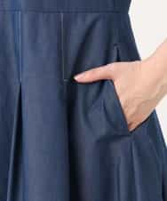 FIEGD24110 OFUON le MK(オフオン　ル　エムケー) 配色ステッチ デニムライクワンピース/洗濯機で洗える/WEB限定サイズあり ネイビー