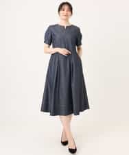 FIEGD24110 OFUON le MK(オフオン　ル　エムケー) 配色ステッチ デニムライクワンピース/洗濯機で洗える/WEB限定サイズあり ネイビー