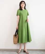 FIEGD44110 OFUON le MK(オフオン　ル　エムケー) VネックAラインシルエットワンピース/洗える/WEB限定カラーサイズあり イエローオレンジ