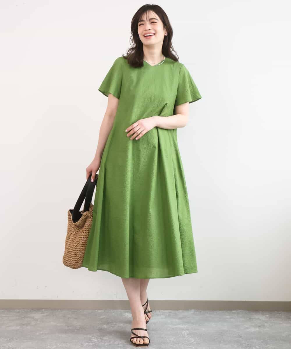 FIEGD44110 OFUON le MK(オフオン　ル　エムケー) VネックAラインシルエットワンピース/洗える/WEB限定カラーサイズあり イエローオレンジ