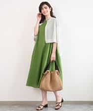 FIEGD44110 OFUON le MK(オフオン　ル　エムケー) VネックAラインシルエットワンピース/洗える/WEB限定カラーサイズあり イエローオレンジ