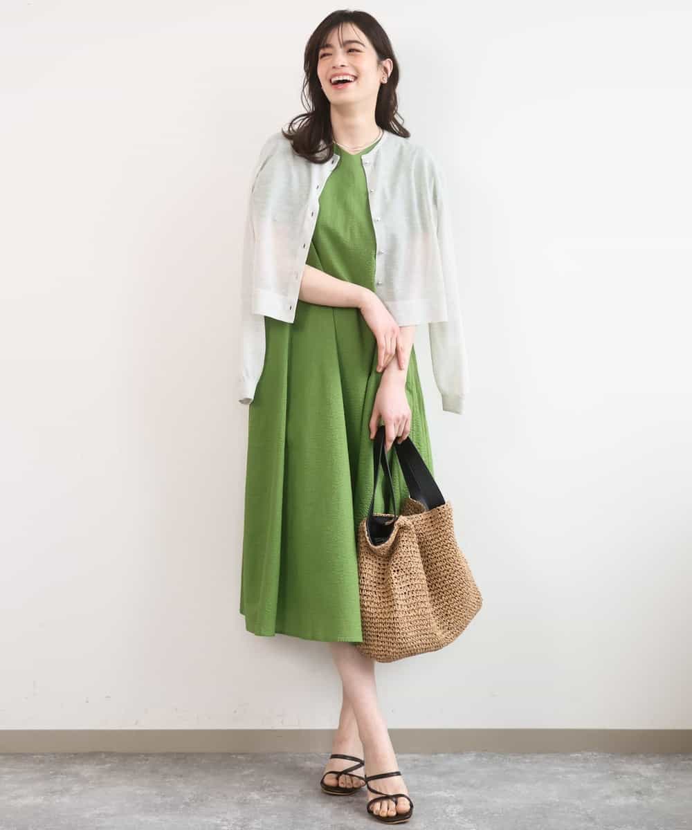 FIEGD44110 OFUON le MK(オフオン　ル　エムケー) VネックAラインシルエットワンピース/洗える/WEB限定カラーサイズあり イエローオレンジ