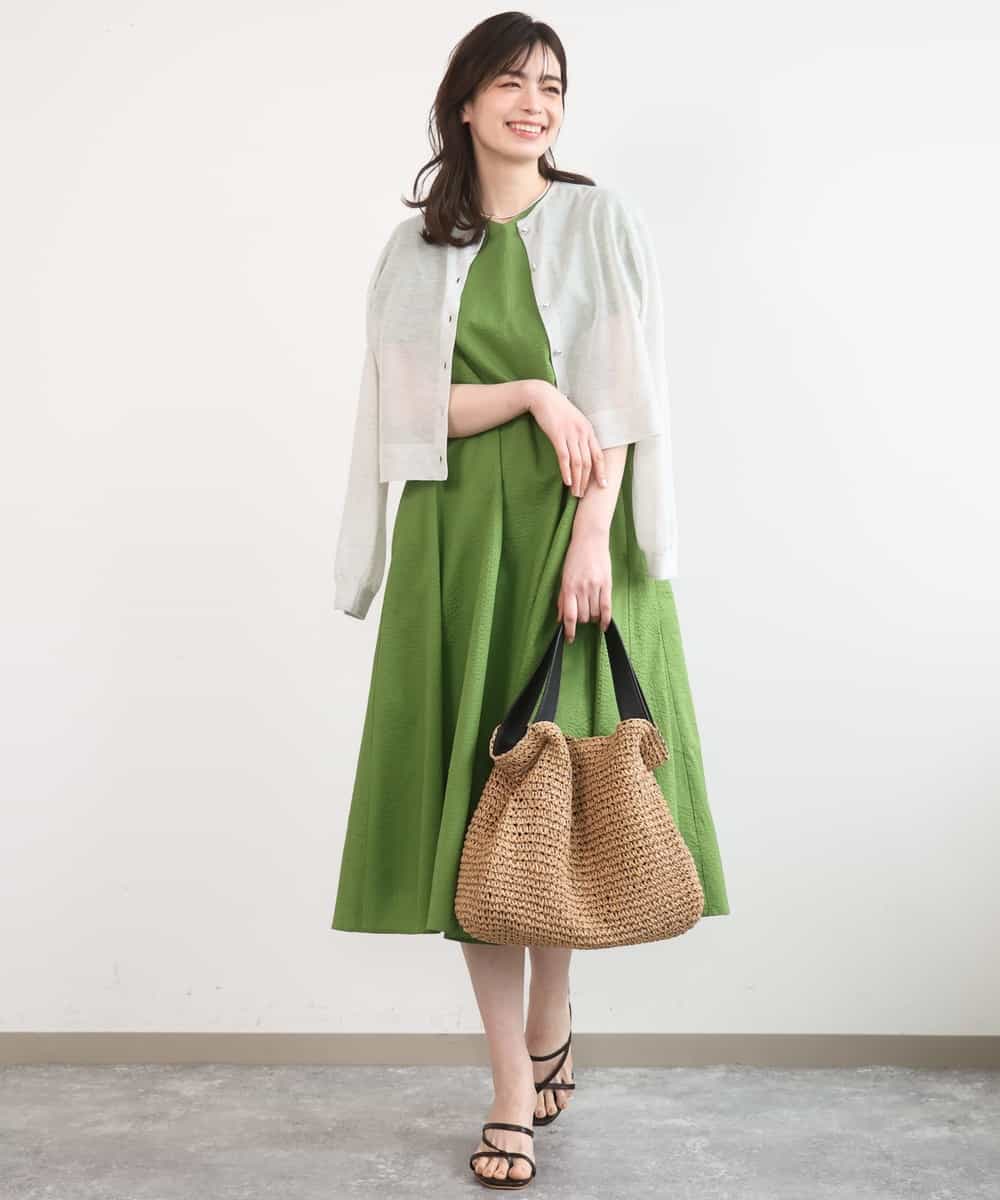 FIEGD44110 OFUON le MK(オフオン　ル　エムケー) VネックAラインシルエットワンピース/洗える/WEB限定カラーサイズあり イエローオレンジ