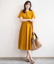 FIEGD44110 OFUON le MK(オフオン　ル　エムケー) VネックAラインシルエットワンピース/洗える/WEB限定カラーサイズあり イエローオレンジ