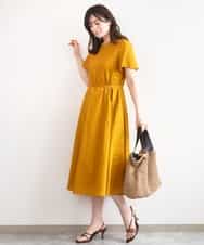 FIEGD44110 OFUON le MK(オフオン　ル　エムケー) VネックAラインシルエットワンピース/洗える/WEB限定カラーサイズあり イエローオレンジ