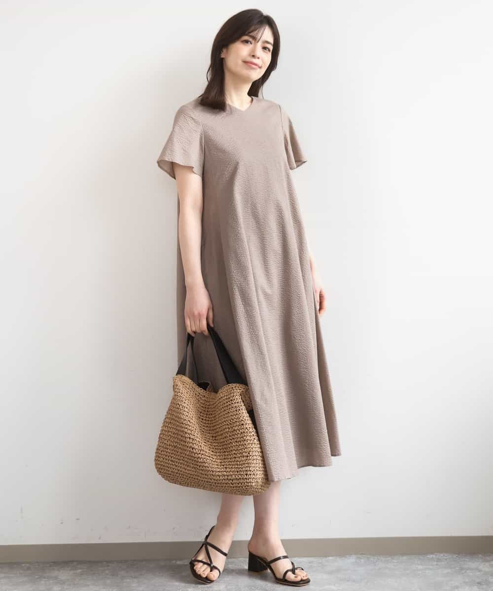 FIEGD44110 OFUON le MK(オフオン　ル　エムケー) VネックAラインシルエットワンピース/洗える/WEB限定カラーサイズあり イエローオレンジ