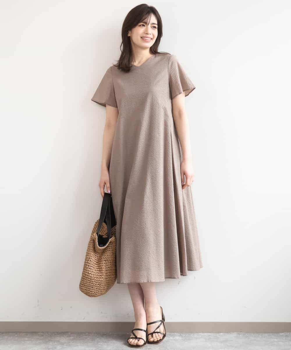 FIEGD44110 OFUON le MK(オフオン　ル　エムケー) VネックAラインシルエットワンピース/洗える/WEB限定カラーサイズあり イエローオレンジ