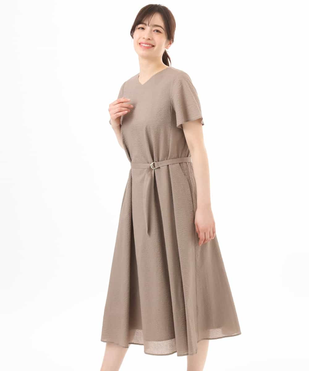 FIEGD44110 OFUON le MK(オフオン　ル　エムケー) VネックAラインシルエットワンピース/洗える/WEB限定カラーサイズあり イエローオレンジ