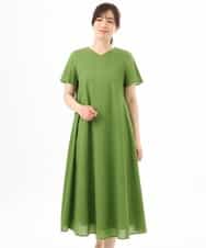 FIEGD44110 OFUON le MK(オフオン　ル　エムケー) VネックAラインシルエットワンピース/洗える/WEB限定カラーサイズあり イエローオレンジ