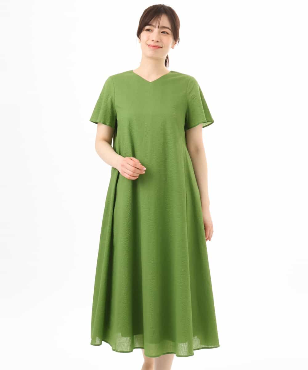 FIEGD44110 OFUON le MK(オフオン　ル　エムケー) VネックAラインシルエットワンピース/洗える/WEB限定カラーサイズあり イエローオレンジ