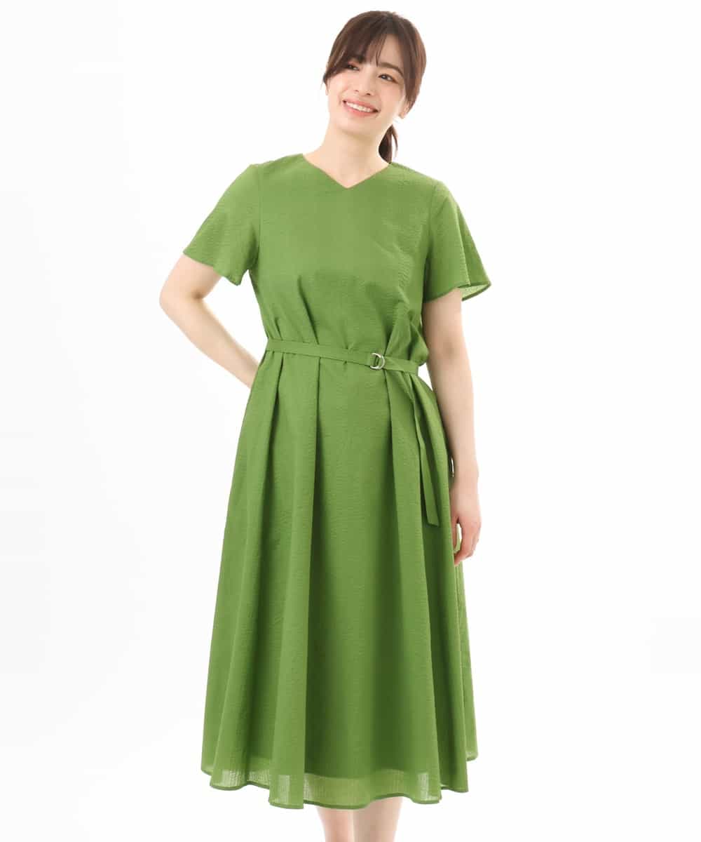 FIEGD44110 OFUON le MK(オフオン　ル　エムケー) VネックAラインシルエットワンピース/洗える/WEB限定カラーサイズあり イエローオレンジ