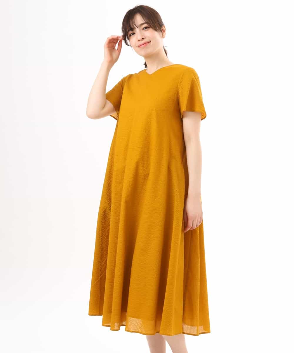 FIEGD44110 OFUON le MK(オフオン　ル　エムケー) VネックAラインシルエットワンピース/洗える/WEB限定カラーサイズあり イエローオレンジ