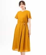 FIEGD44110 OFUON le MK(オフオン　ル　エムケー) VネックAラインシルエットワンピース/洗える/WEB限定カラーサイズあり イエローオレンジ