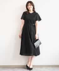 FIEGD44110 OFUON le MK(オフオン　ル　エムケー) VネックAラインシルエットワンピース/洗える/WEB限定カラーサイズあり ブラック