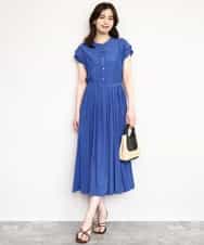 FIEGD52110 OFUON le MK(オフオン　ル　エムケー) フロントボタンベルト付きワンピース/洗える/WEB限定 ブルー