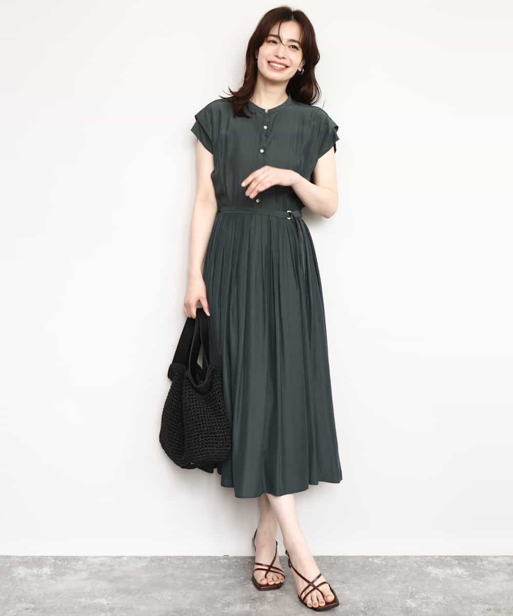 FIEGD52110 OFUON le MK(オフオン　ル　エムケー) フロントボタンベルト付きワンピース/洗える/WEB限定 ブルー