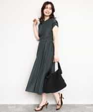 FIEGD52110 OFUON le MK(オフオン　ル　エムケー) フロントボタンベルト付きワンピース/洗える/WEB限定 ブルー