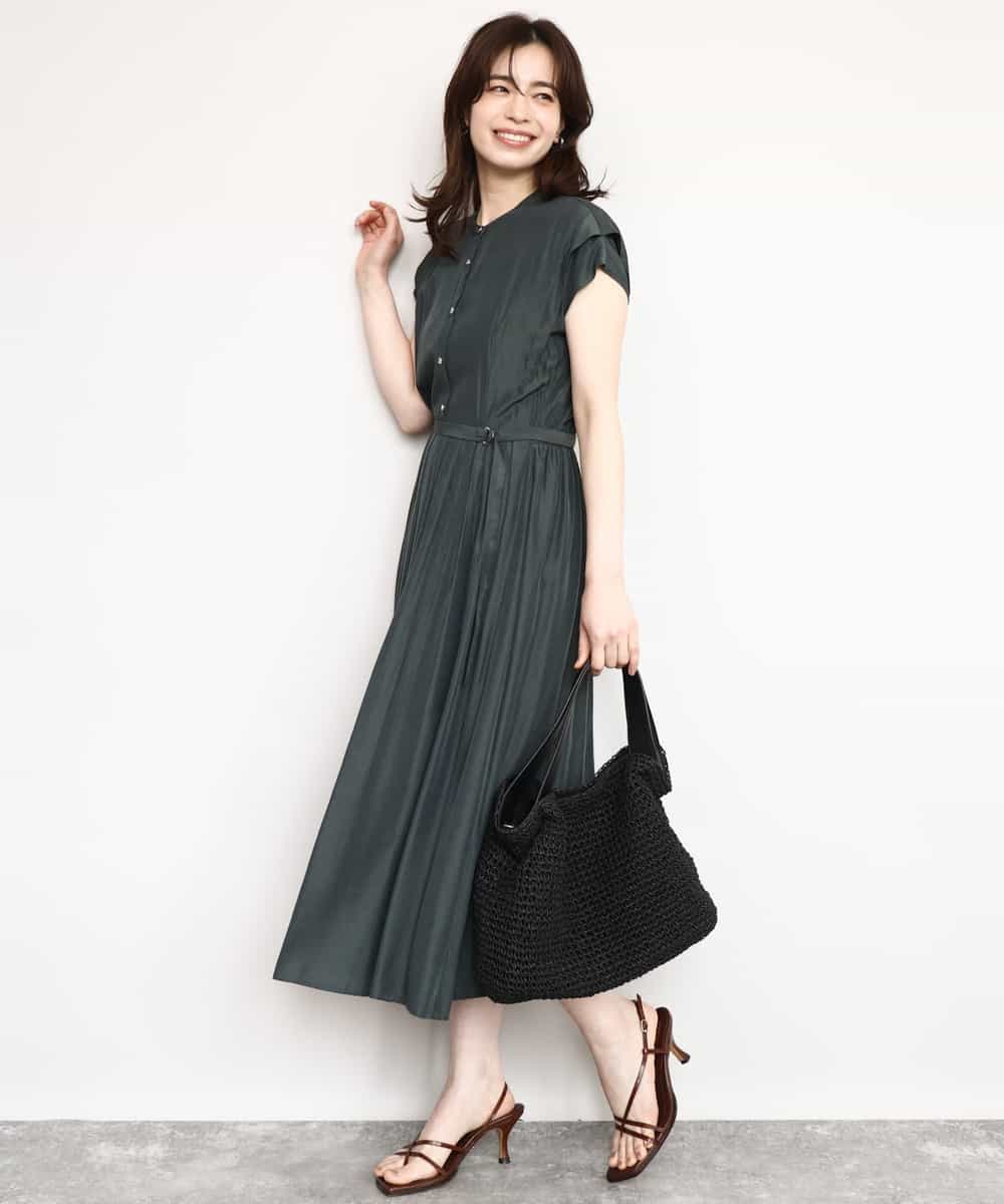 FIEGD52110 OFUON le MK(オフオン　ル　エムケー) フロントボタンベルト付きワンピース/洗える/WEB限定 ブルー