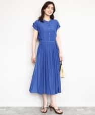 FIEGD52110 OFUON le MK(オフオン　ル　エムケー) フロントボタンベルト付きワンピース/洗える/WEB限定 ブルー