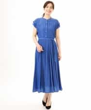 FIEGD52110 OFUON le MK(オフオン　ル　エムケー) フロントボタンベルト付きワンピース/洗える/WEB限定 ブルー